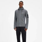 Berghaus Grey Pravitale MTN 2.0 Hooded Fleece Jacket for men, front view on model of grey marl stretch fleece hooded jacket with full-zip front and zipped sleeve pocket, part of the Grey Pravitale MTN 2.0 Hooded Fleece Jacket & Cargo Pant Tracksuit