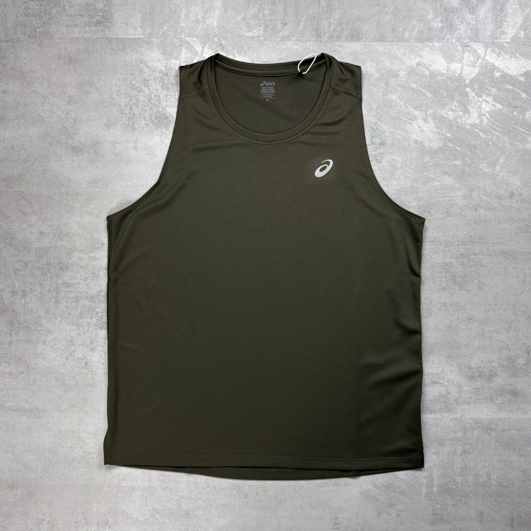 Asics brown stone core vest laid flat out on grey concrete 