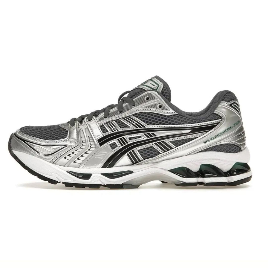 Asics Grey and black running shoe on a white background