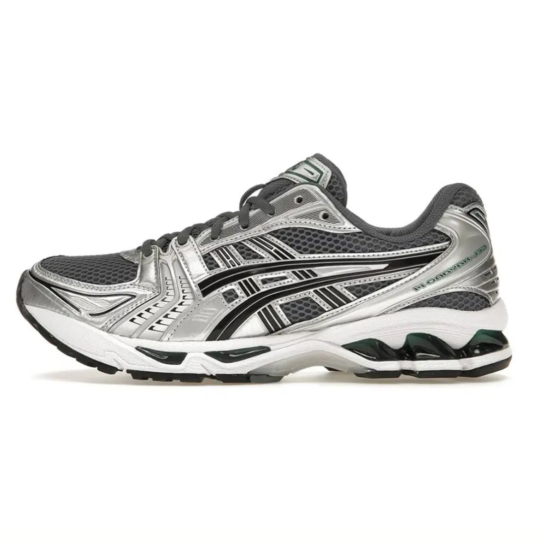 Asics Grey and black running shoe on a white background