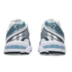 Asics White and blue athletic shoes on a white background