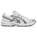 A white and silver ASICS  gel-1130 sneaker shown from the side profile against a plain white background.
