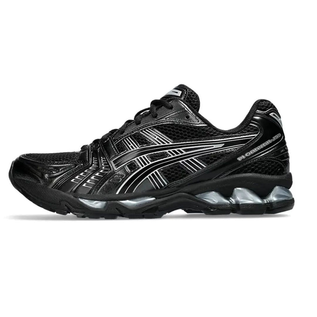 Asics Black running shoe with white accents on a white background