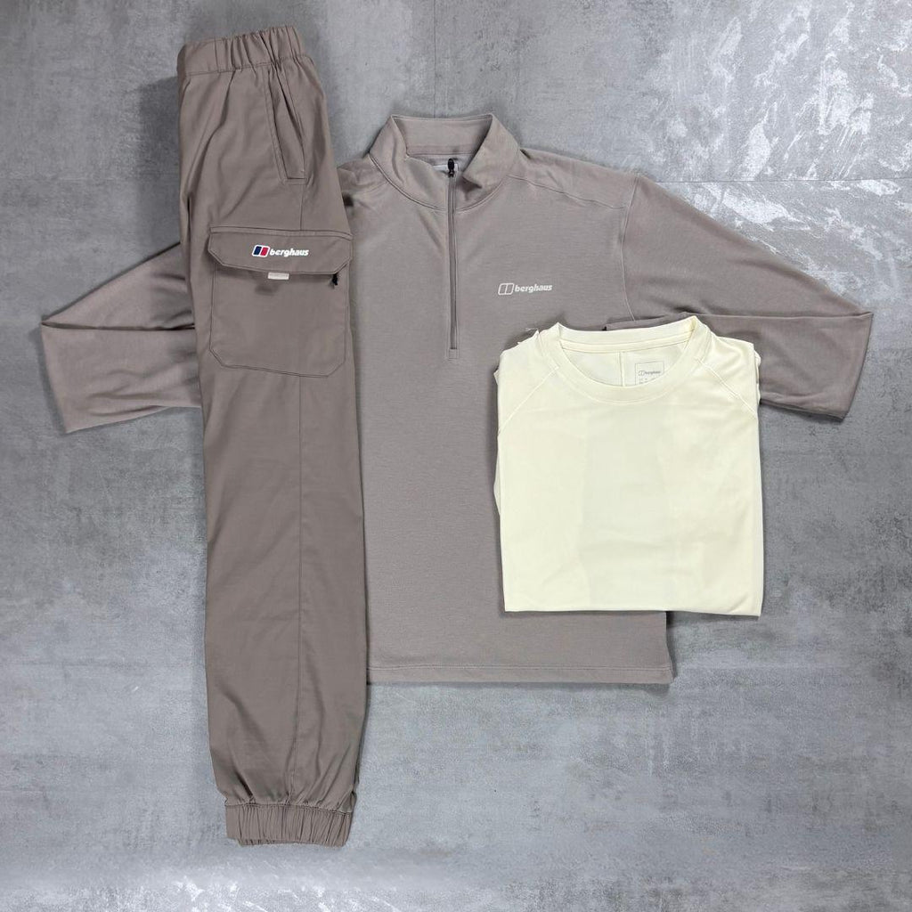 Berghaus Beige Ivyhill Half-Zip, Tee & Pant - Tri-Set - Men's Beige 3-Piece Outfit Set