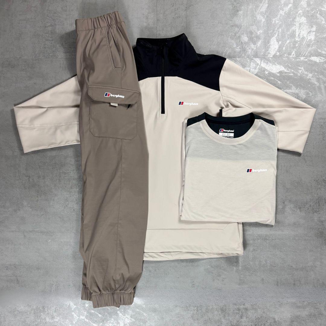 Berghaus Beige Terrain Trek Half-Zip, Tee & Pant - Tri-Set - Men's Beige 3-Piece Outfit Set