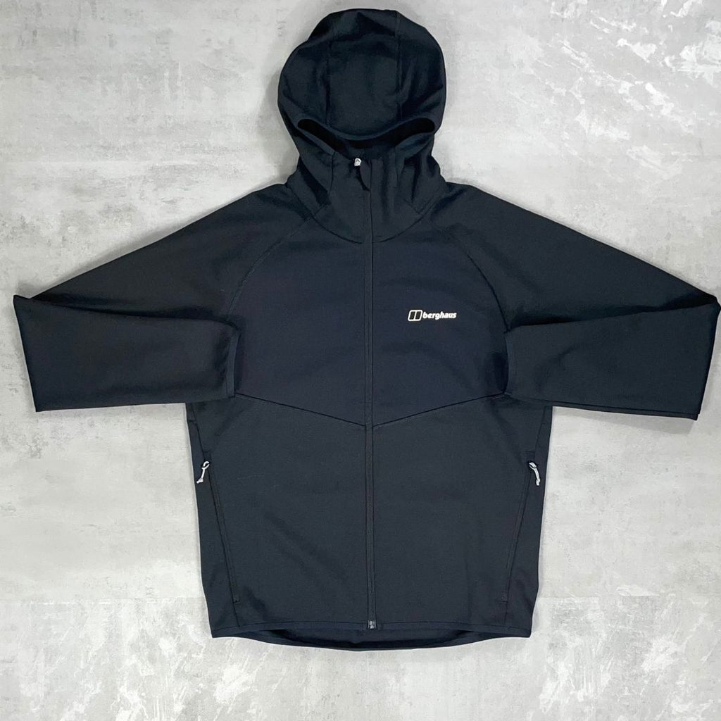 Black jacket with a Berghaus logo on a light gray background