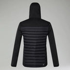 Berghaus Black Vaskye Hooded Hybrid Jacket for men, back view of the black hooded jacket showing the quilted body panels, part of the Black Vaskye Hooded Hybrid Jacket & Cargo Pant Tracksuit