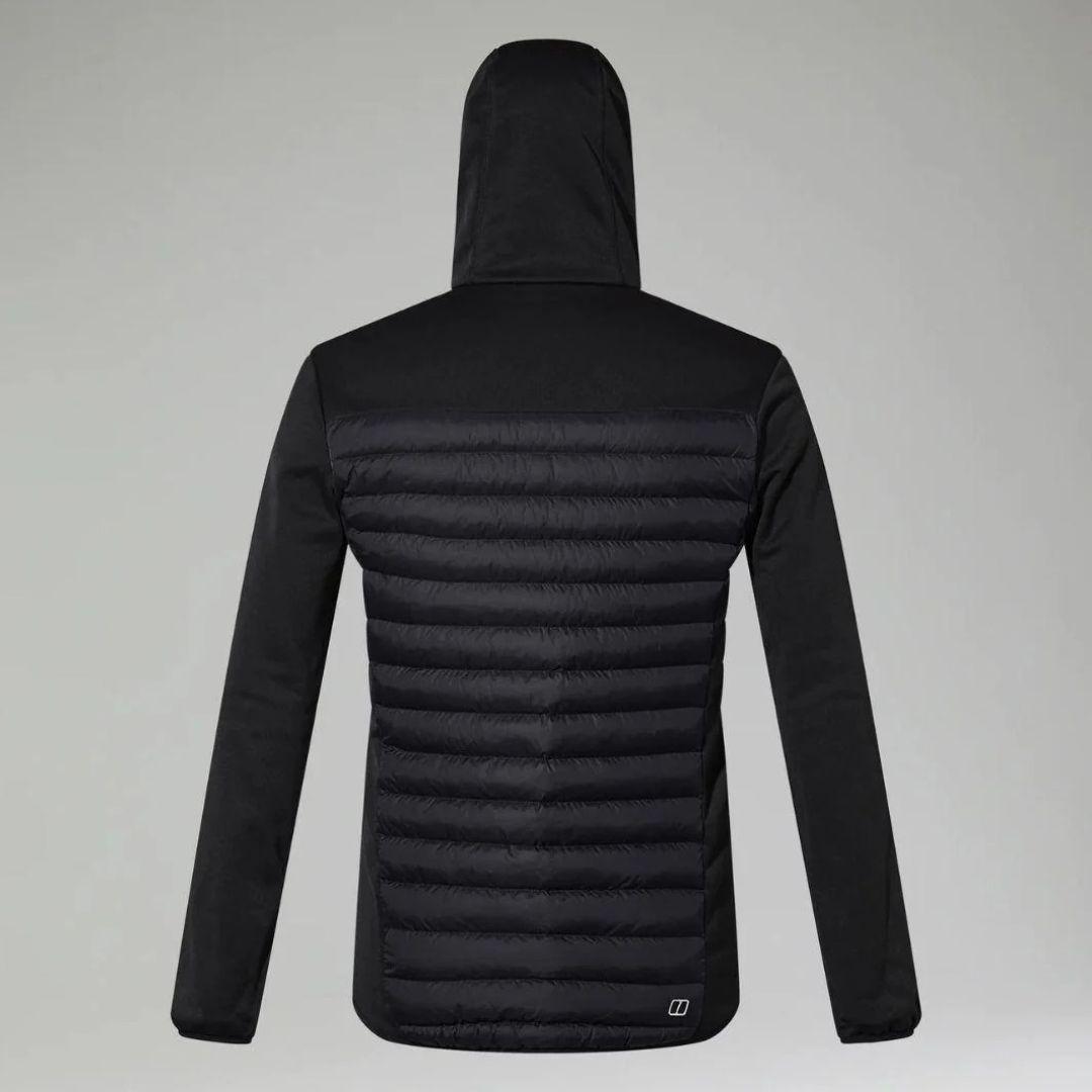 Berghaus Black Vaskye Hooded Hybrid Jacket for men, back view of the black hooded jacket showing the quilted body panels, part of the Black Vaskye Hooded Hybrid Jacket & Cargo Pant Tracksuit