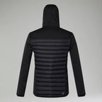 Berghaus Black Vaskye Hooded Hybrid Jacket for men, back view of the black hooded jacket showing the quilted body panels and smooth sleeves