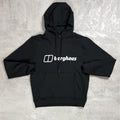 Black hoodie with Berghaus logo on a gray textured background