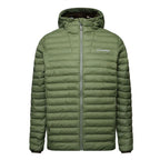 Berghaus 'Dark Green' Vaskye Hooded Jacket for men, front view of dark green quilted hooded jacket with full-zip front and Berghaus logo on the chest, part of the 'Dark Green' Vaskye Hooded Jacket & Cargo Pant Tracksuit