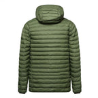 Berghaus 'Dark Green' Vaskye Hooded Jacket for men, back view showing the hood and horizontal quilted panels of the dark green jacket, part of the 'Dark Green' Vaskye Hooded Jacket & Cargo Pant Tracksuit