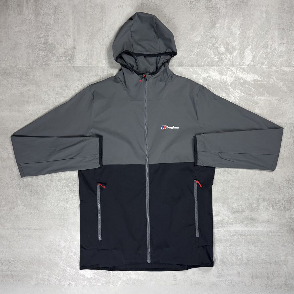 Gray and black jacket with a Berghaus logo on a gray background