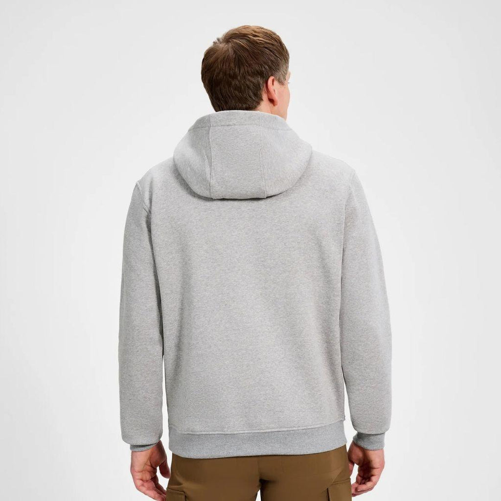 Berghaus Grey Logo Hoodie for men, back view on model showing the relaxed fit and plain hood, part of the Grey Logo Hoodie and Pant Tracksuit