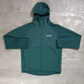 Berghaus Teal Trawden Jacket for men, flat lay of teal full-zip insulated jacket with adjustable hood, zipped side pockets and Berghaus branding on the chest