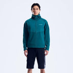 Berghaus Teal Trawden Jacket for men, side view on model showing the full-zip fastening and adjustable hood, part of the Teal Trawden Jacket and Pant Tracksuit