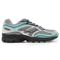 Gray and teal Saucony Progrid 9 running shoe on a white background