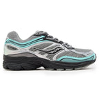 Gray and teal Saucony Progrid 9 running shoe on a white background